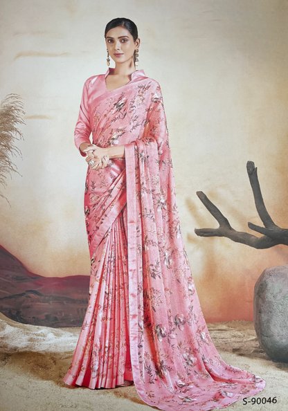 Peach Chiffon Brasso Saree with Fancy Pallu