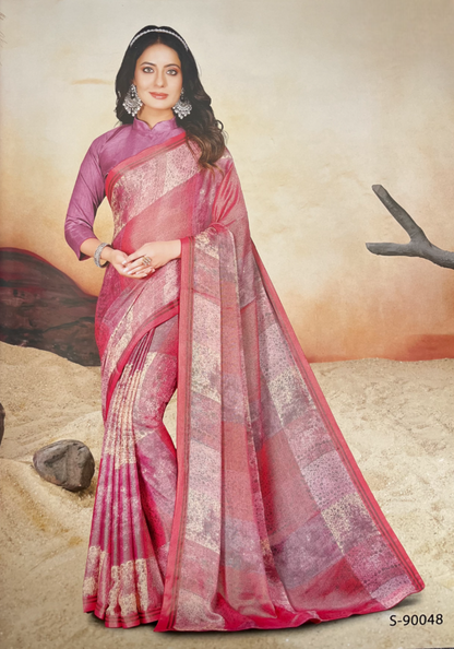 Light Pink Chiffon Brasso Saree with Fancy Pallu