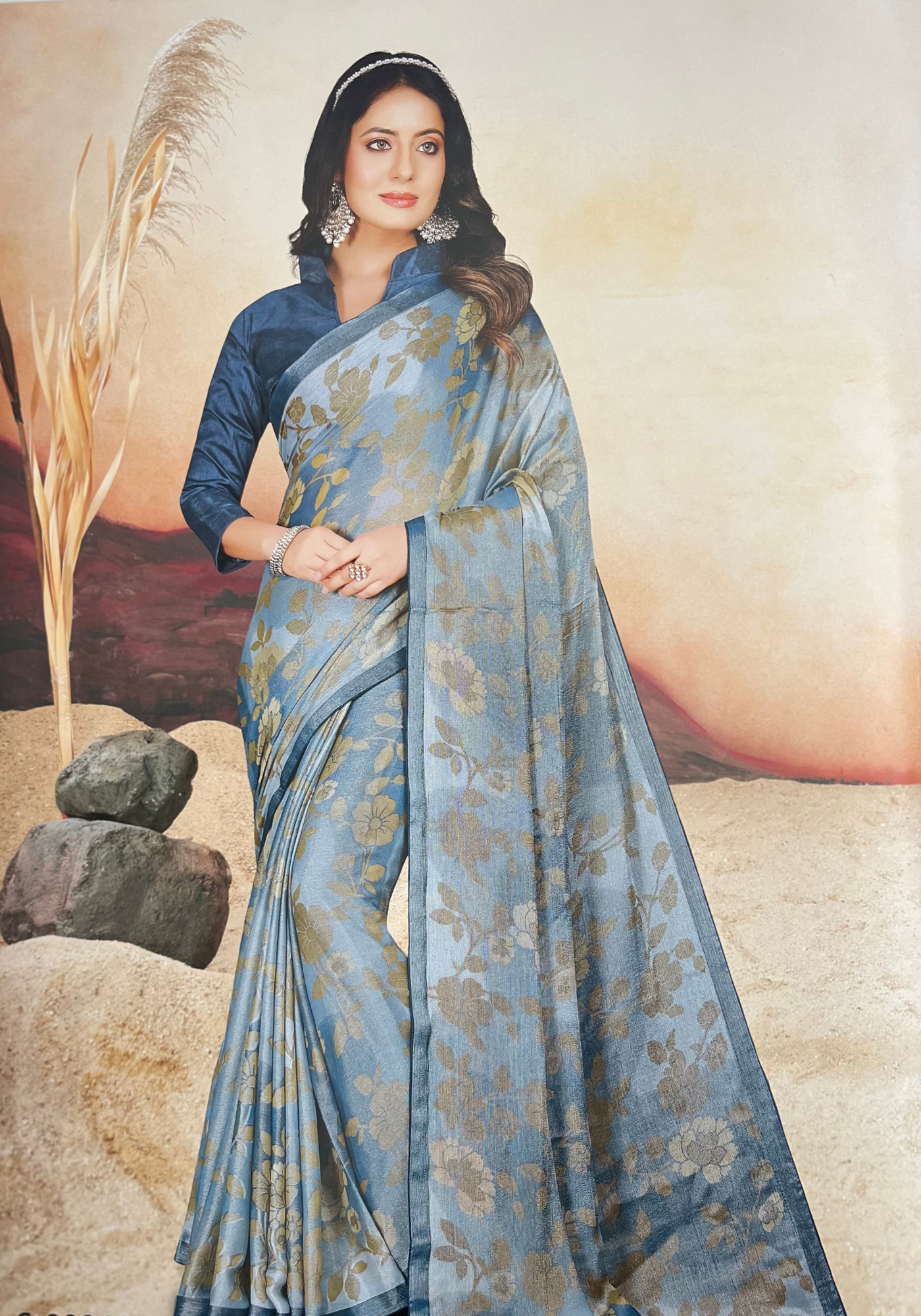 Gray Chiffon Brasso Saree with Fancy Pallu