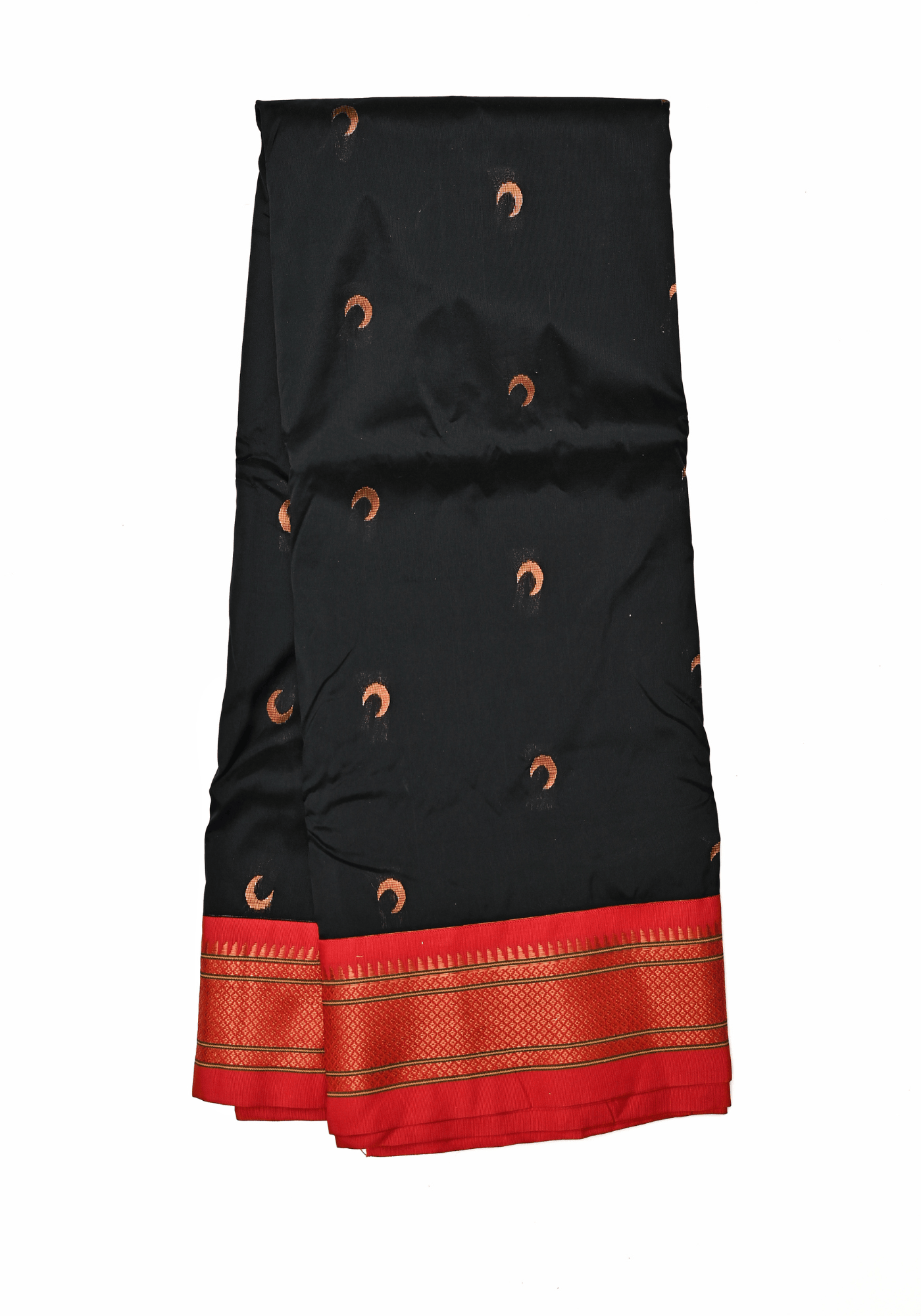 Black Pure Silk Chandrakor Paithani with Red Copper Zari Border