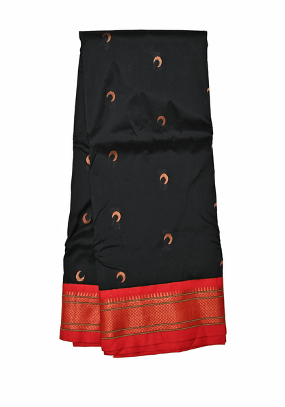 Black Pure Silk Chandrakor Paithani with Red Copper Zari Border